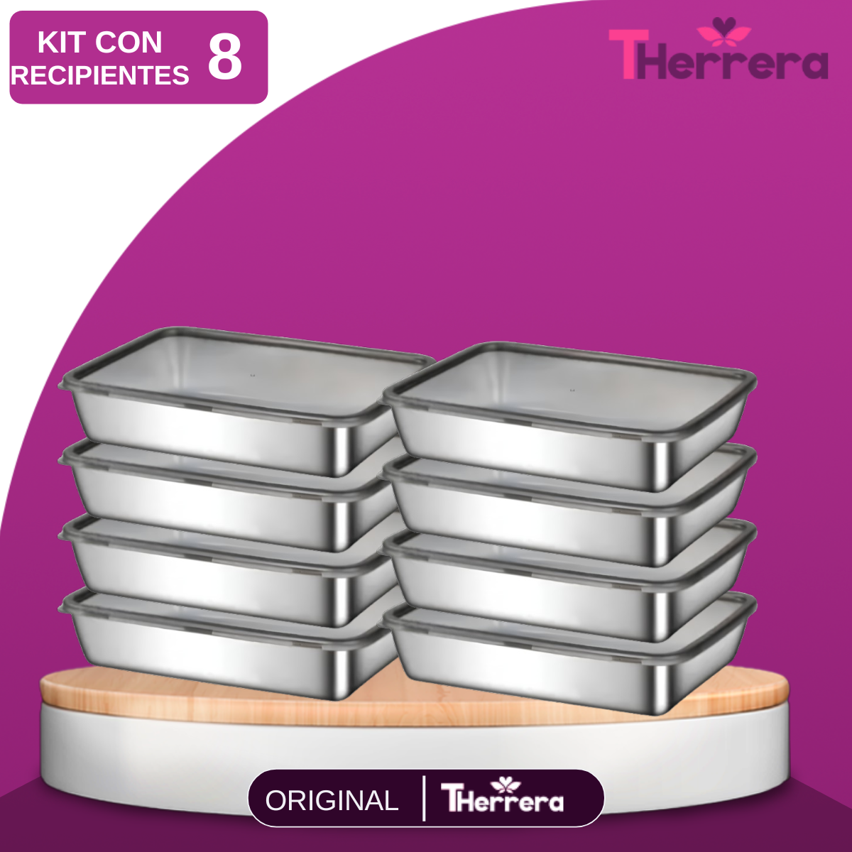 Kit de 6/8/10 Recipientes de Acero Inoxidable con Tapa Antiderrame