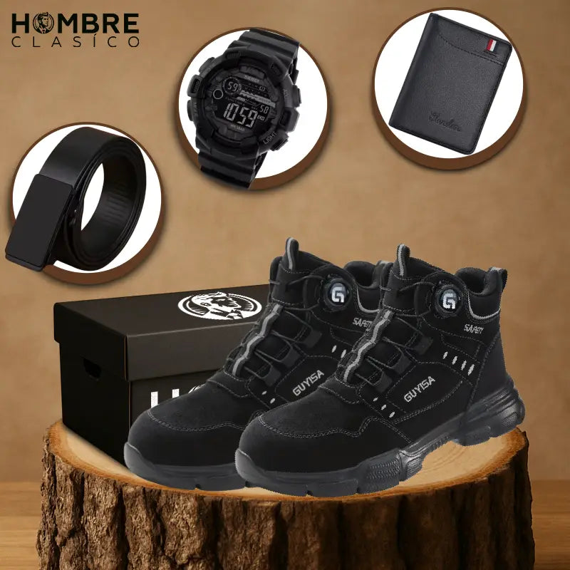 Kit Bota Warrior de Cuero Legítimo (¡Robusta y con estilo!) +REGALOS: Cinturón, Reloj y Billetera