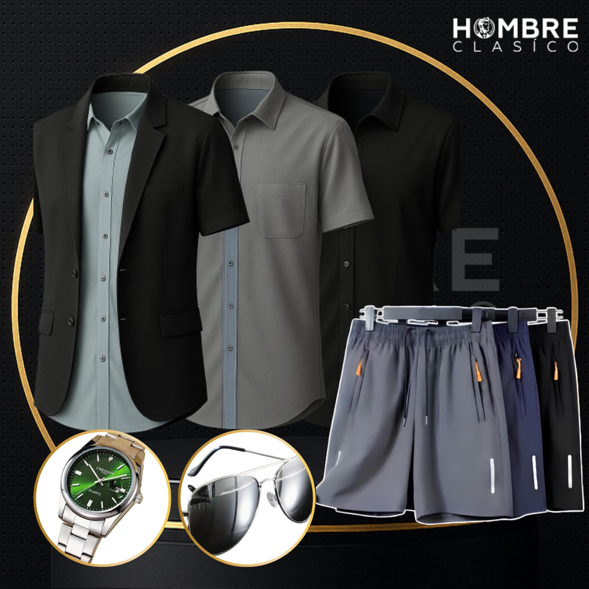 [Pagá 2, Llevate 3] Camisas Polo Blazer de Poliéster Seda Hielo y Algodón + REGALOS: 3 Bermudas, Reloj y Lentes