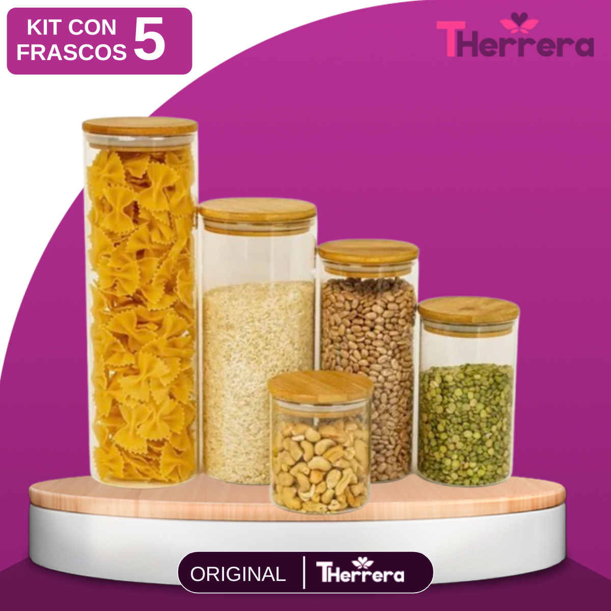Kit de Potes Herméticos de Vidrio con Tapa de Bambú de 5/7/10 Unidades