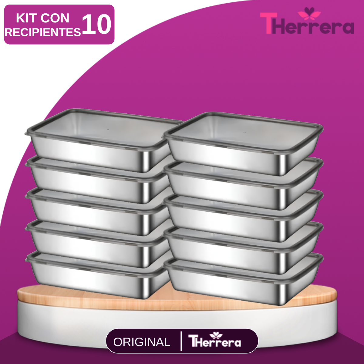 Kit de 6/8/10 Recipientes de Acero Inoxidable con Tapa Antiderrame