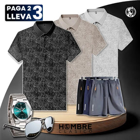 [Pague 2, Lleve 3] Kit de Camisas Polo Vex Texturizada de Seda Hielo + REGALOS: 3 Pantalones Cortos, Reloj y Gafas