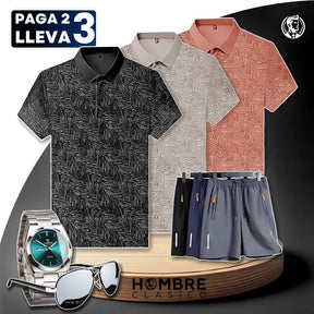 [Pague 2, Lleve 3] Kit de Camisas Polo Vex Texturizada de Seda Hielo + REGALOS: 3 Pantalones Cortos, Reloj y Gafas