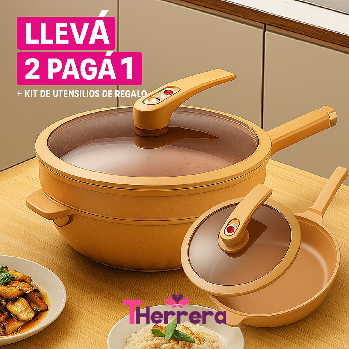 Llevá 2 Pagá 1 Frigideira Multifuncional en Cerámica y a Prueba de Explosiones +REGALO: Kit de Utensilios