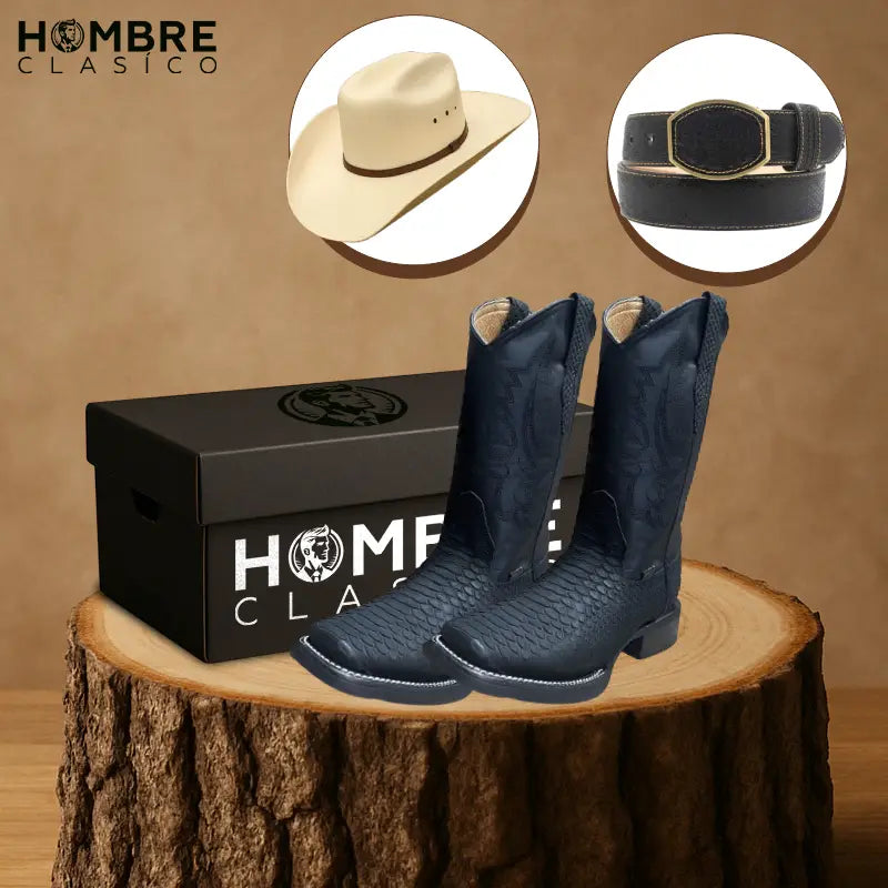 Kit Bota Escamada Rondero en Cuero Auténtico con Suela Antideslizante +2 REGALOS: ¡Sombrero y Cinturón de Cuero!