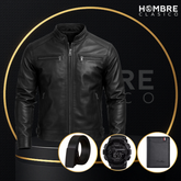 Chaqueta de Hombre de Cuero Legítimo Cóndor +3 REGALOS: Cinturón, Reloj y Billetera