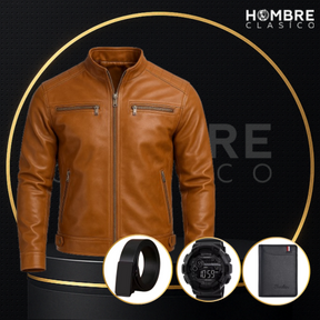 Chaqueta de Hombre de Cuero Legítimo Cóndor +3 REGALOS: Cinturón, Reloj y Billetera