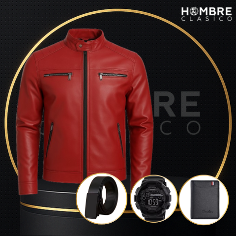 Chaqueta de Hombre de Cuero Legítimo Cóndor +3 REGALOS: Cinturón, Reloj y Billetera