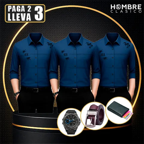 [Llévate 3 y Paga 2] Camisa SERNOX de Tejido Seda Hielo (¡Robustez y Elegancia para el Día a Día!) +3 REGALOS: Reloj, Cinturón y Cartera
